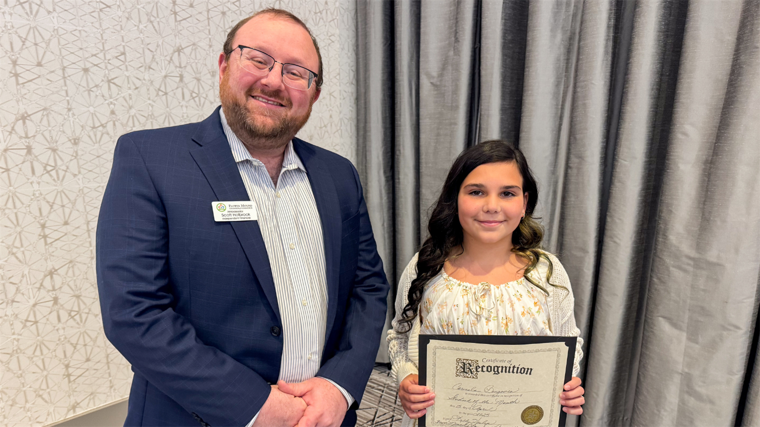 Bluebonnet Elementary student Carmela Bongovio recognized by the Flower Mound Chamber.  
